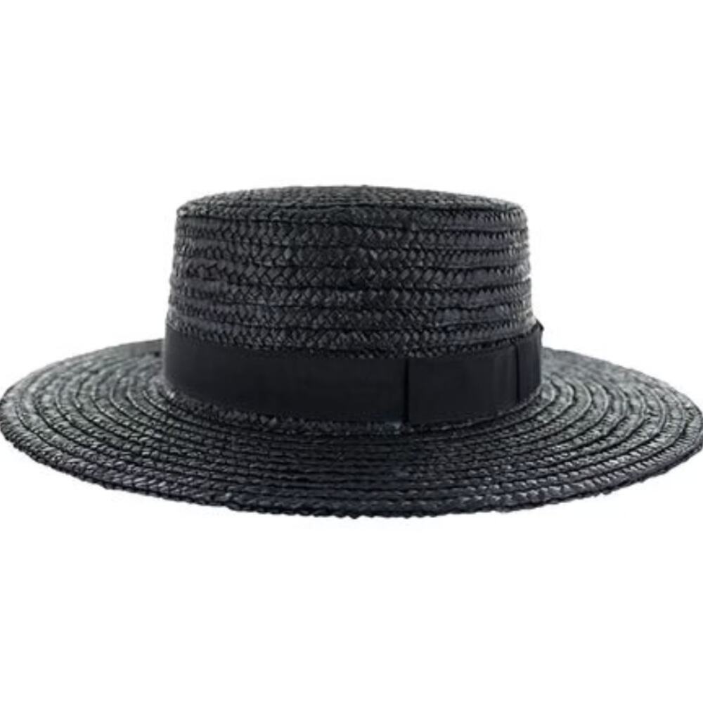 L SPACE J'Adore Sun Hat Black Straw Wide Round Brim One Size